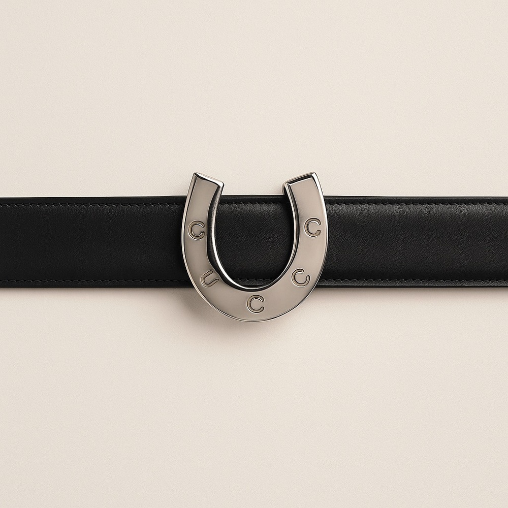 Gucci Black Leather Horseshoe Buckle Belt - Made in Italy Size 26 (Fits 25-28”)